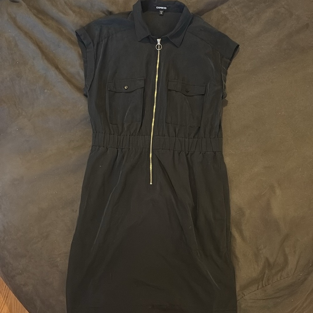 Express Washed Black Zip Up Collared Midi Shirt D… - image 1